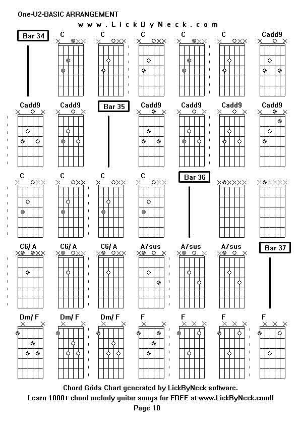 Chord Grids Chart of chord melody fingerstyle guitar song-One-U2-BASIC ARRANGEMENT,generated by LickByNeck software.